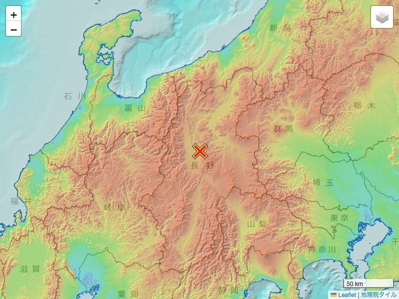 地震 2023年3月21日 3:52ごろ 長野県中部 マグニチュード3.4 最大震度2