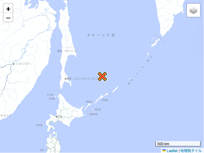 地震 2023年6月17日 20:35ごろ オホーツク海南部 マグニチュード5.8 最大震度2